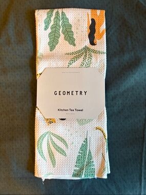 Geometry Kitchen Tea Towel - Green & Yellow Leaf Print